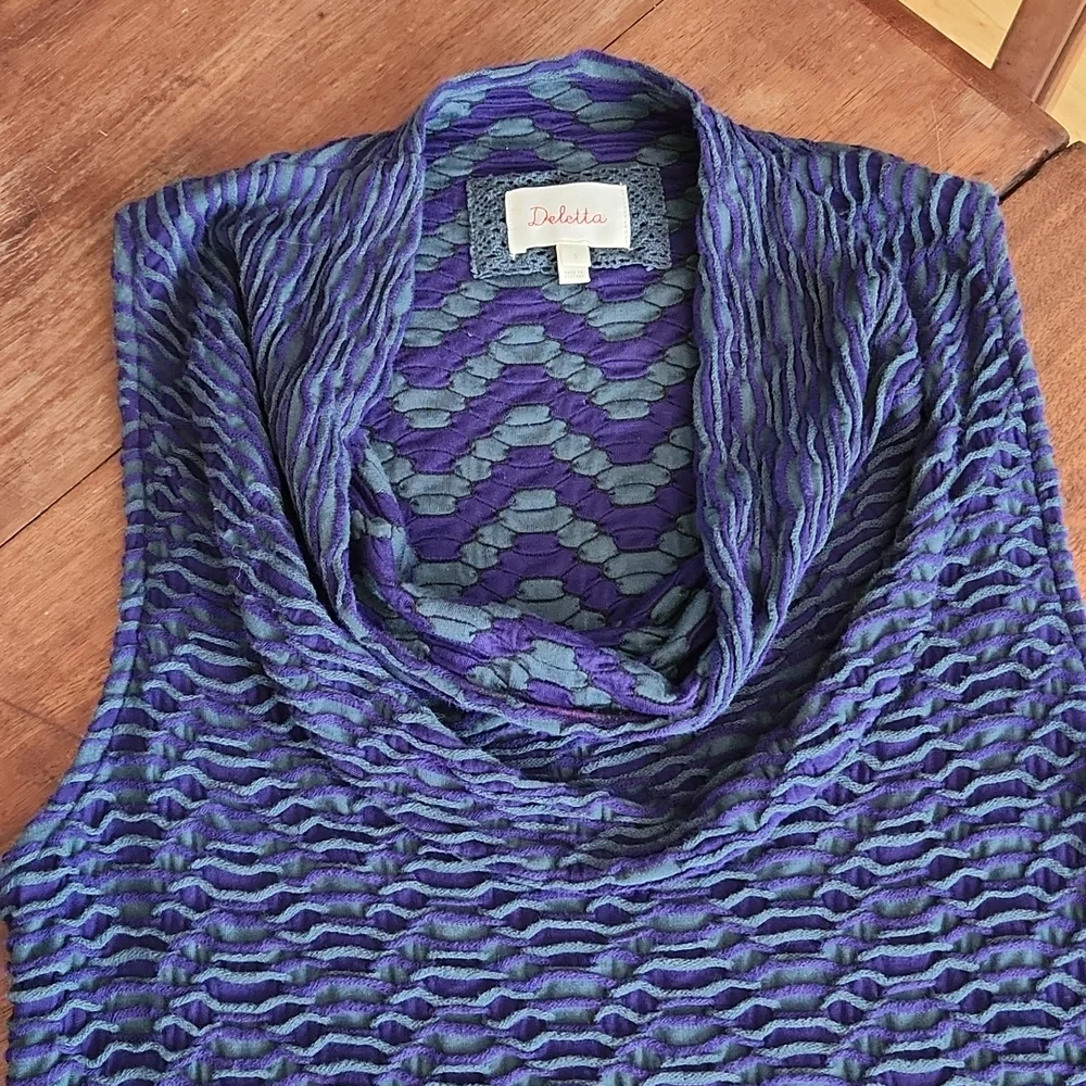 Deletta Cowl Neck Dressy Sleeveless Blouse Green, Purple Women's Small - Picture 7 of 10